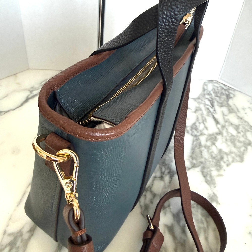 Radley London Templeton Place Blue/Brown leather Small Ziptop Grab Crossbody Bag - Picture 7 of 16